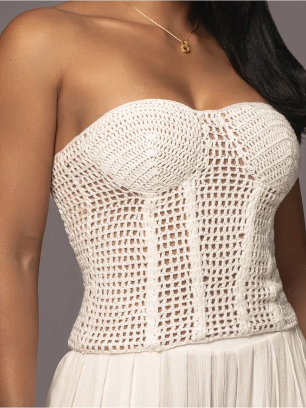 Strapless Crochet Bustier Dress - White